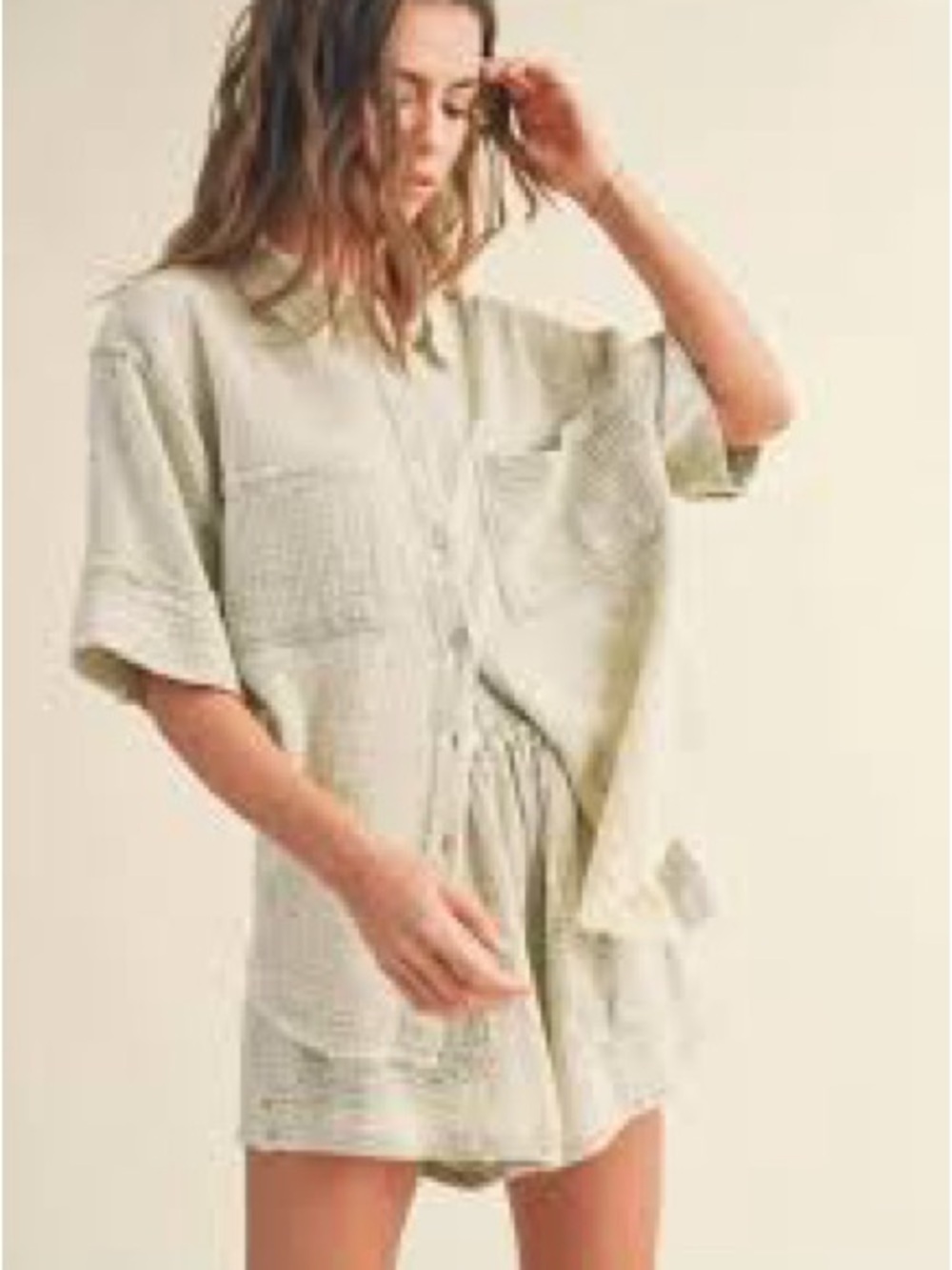 Light Cream Textured Button-Front Gauze Top
